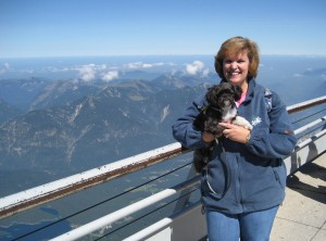 I'm on top of the world with my furry friend, Divot!