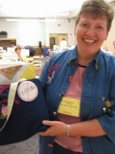 Mary Bellwood and her hand stitched button!