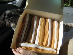 A sweet treat -- a box of fresh, French vanilla eclaires.