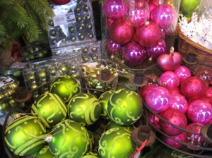 Gorgeous bright glass balls in chartreuse and magenta pink