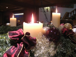 Candles glowed in the hotel lobby